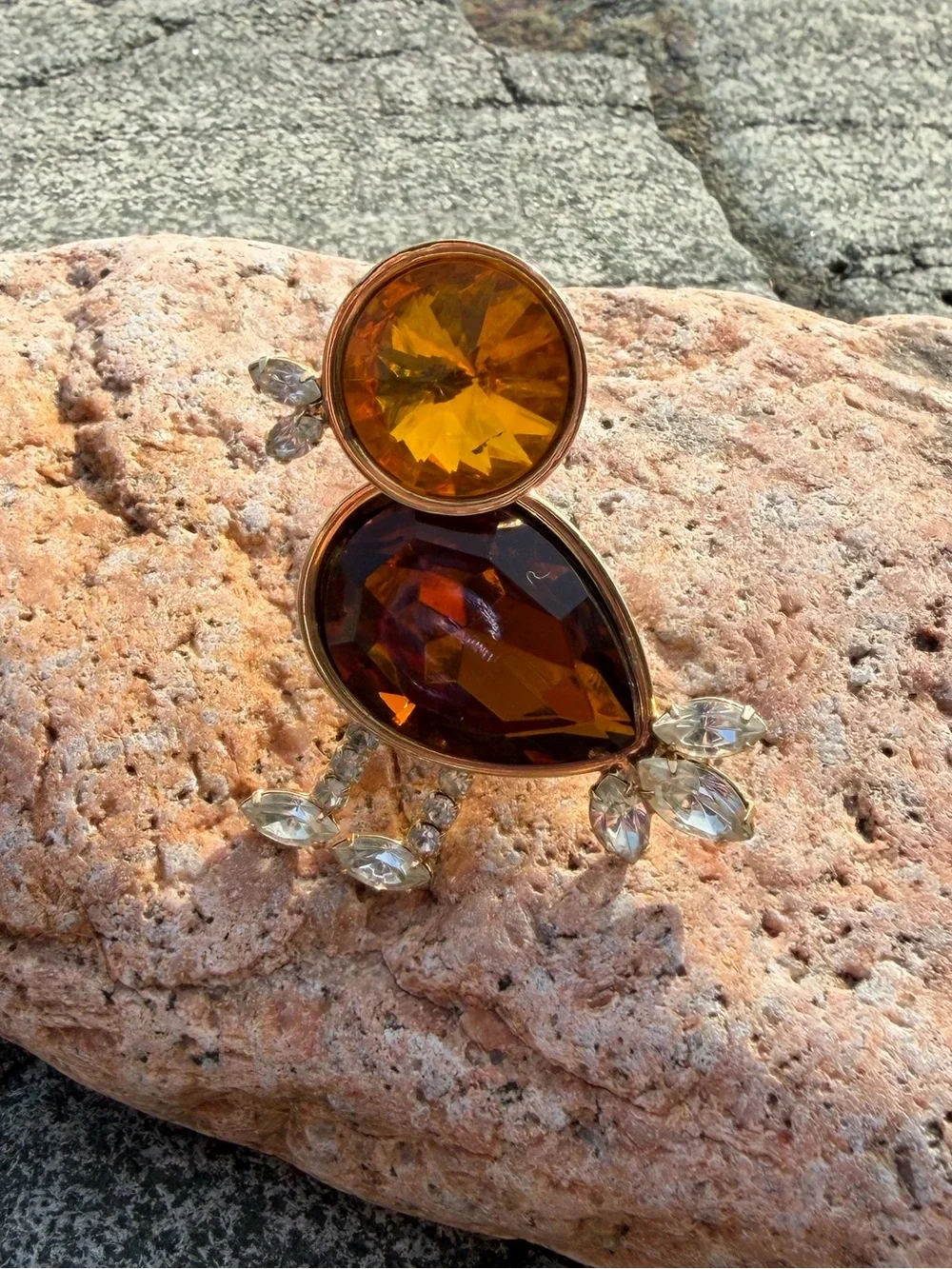 Vintage Austrian Crystal Rivoli Bird Crystal Brooch Topaz Glass